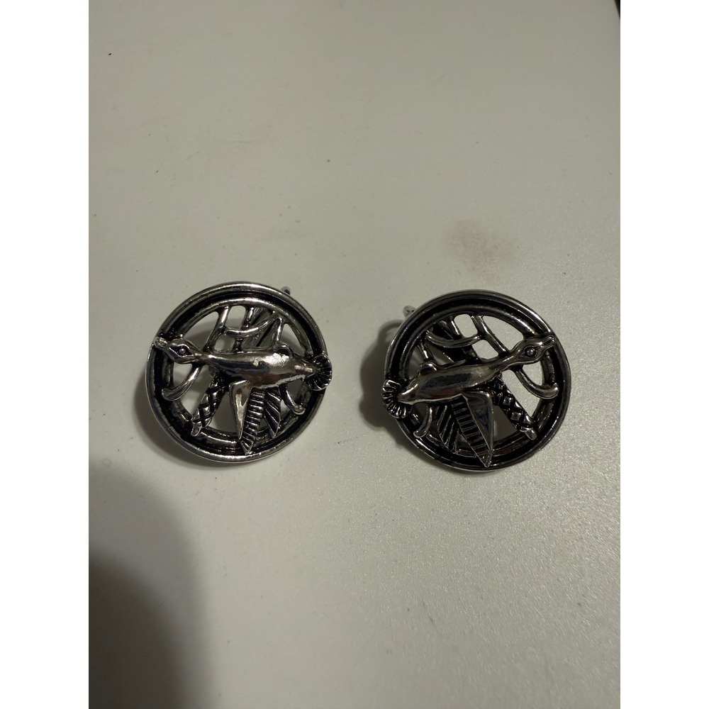 Vintage‎ Swank Silver Tone Flying Duck Mallard Circular Toggle Back Cufflinks